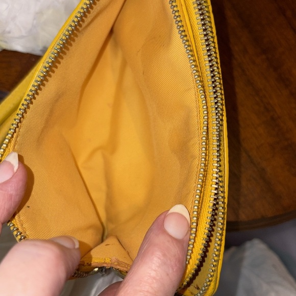 Coach Double zip wallet  6.5”w x 4”h pebbled leather  goldenrod yellow  wristlet - Picture 9 of 15